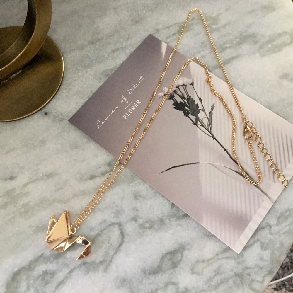 Origami Swan Minimalist Gold Chain Necklace - Picture 2 of 6